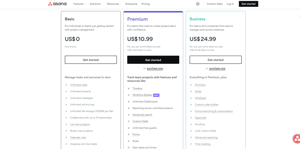 Asana pricing