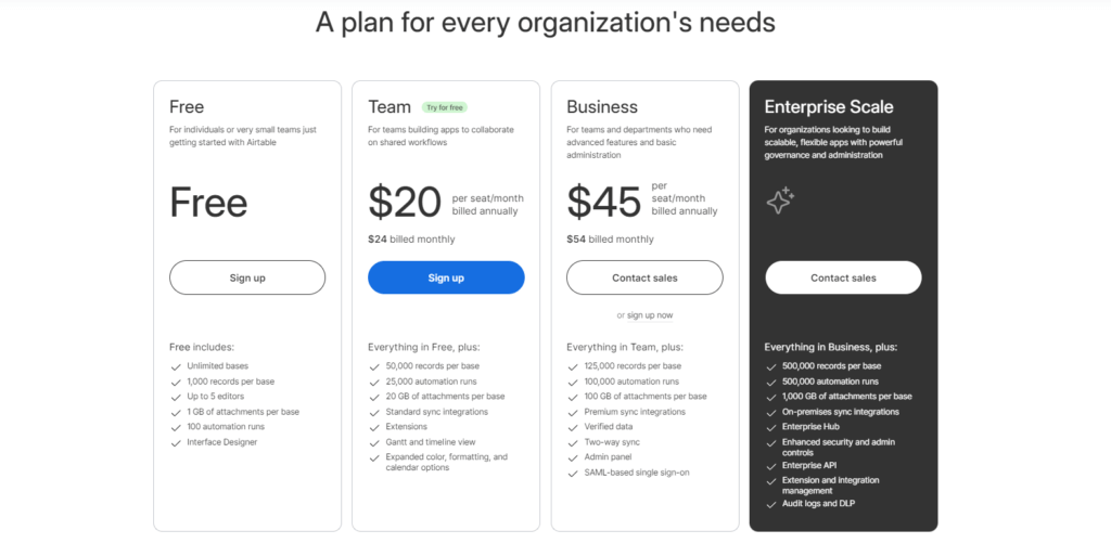 Airtable pricing