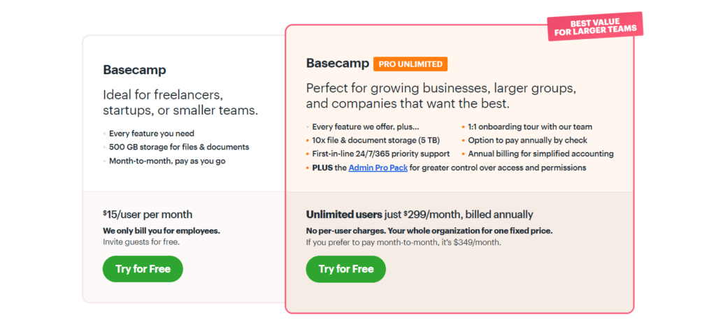 Basecamp pricing