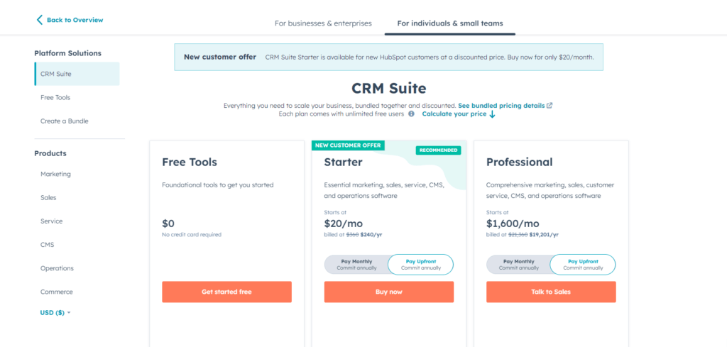 HubSpot pricing