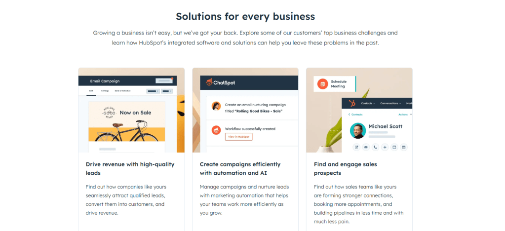 HubSpot's Solutions for every business