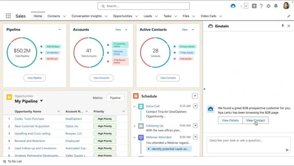 Salesforce Einstein Copilot AI interface for CRM.