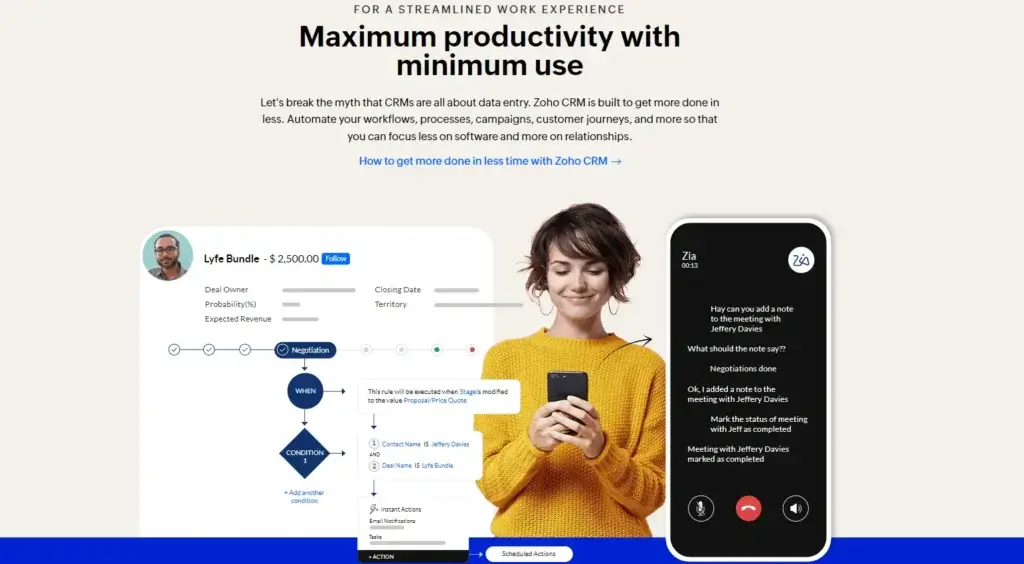 Zoho CRM streamlining workflows and customer journeys.