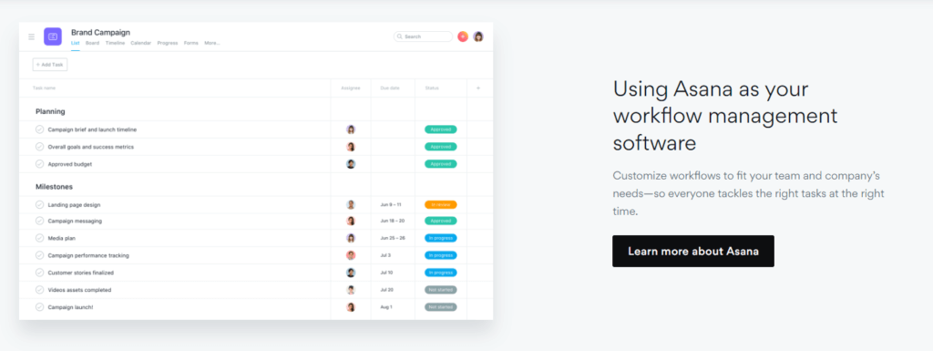 Asana workflow management