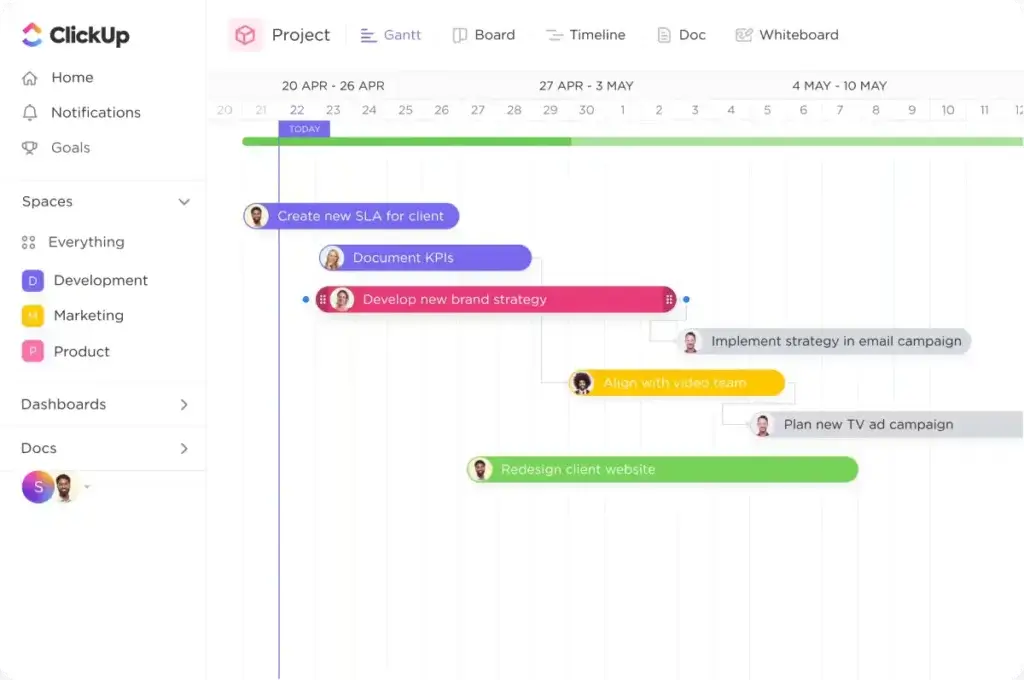 ClickUp Gantt chart for marketing project