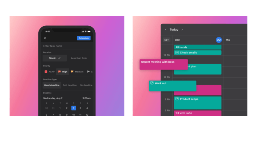 Motion mobile app displaying smart scheduling and AI task automation