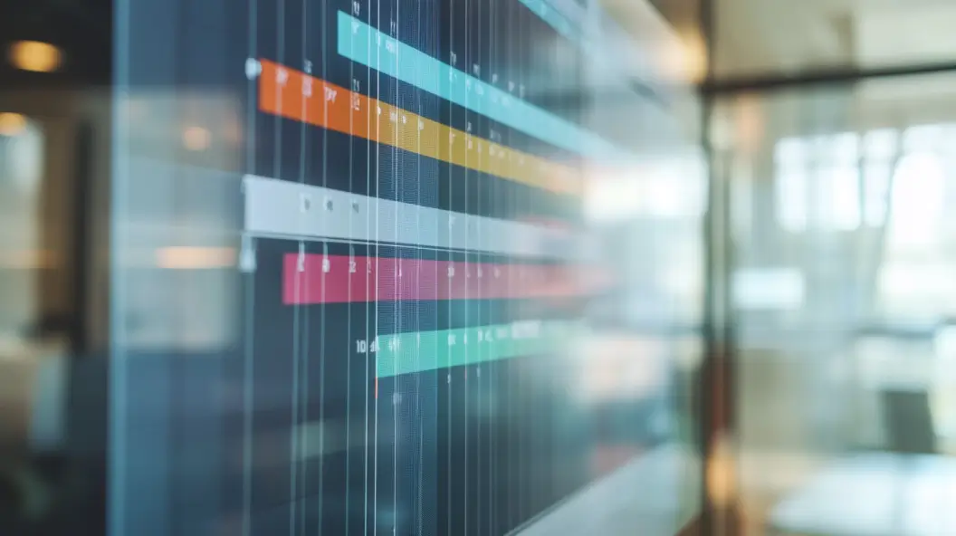 Mastering Gantt charts with colorful task bars on a computer screen