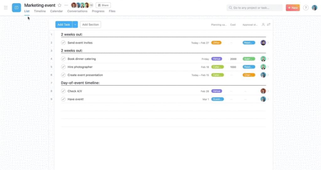 Asana shared calendar