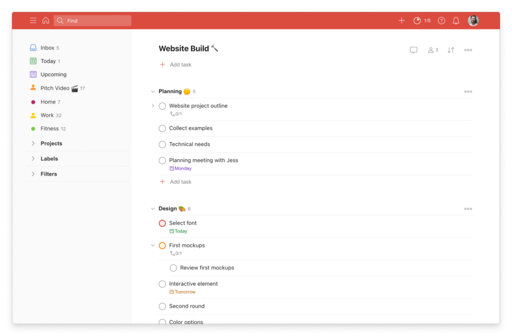 Todoist project-view web