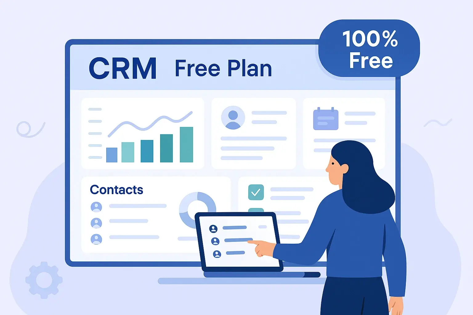 CRM dashboard with free plan features and 100% free label