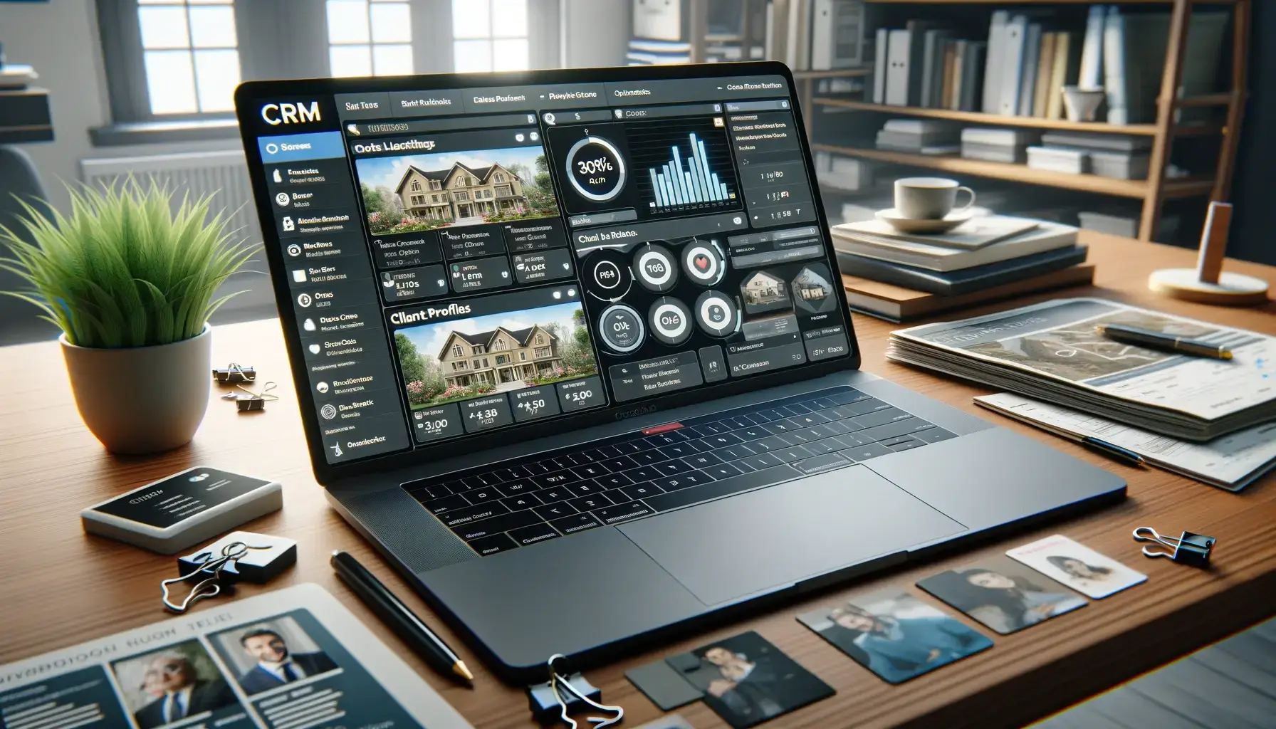 Real estate CRM dashboard on a laptop