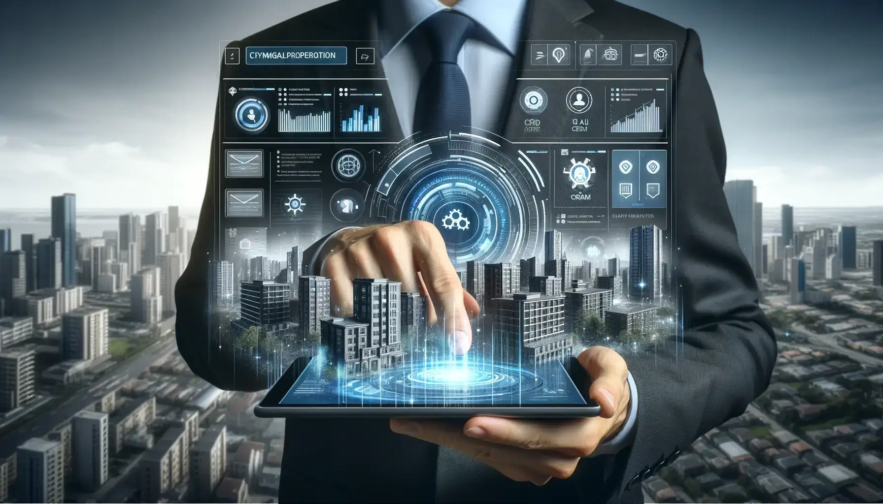 Businessman using real estate CRM on a tablet