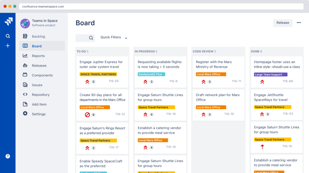 Jira Software Scrum board displaying tasks in different workflow stages.