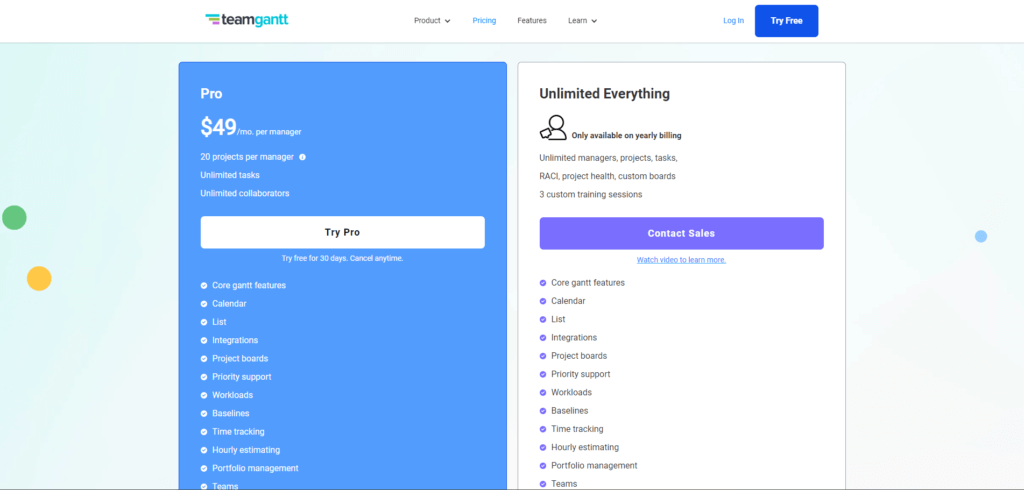 TeamGantt pricing