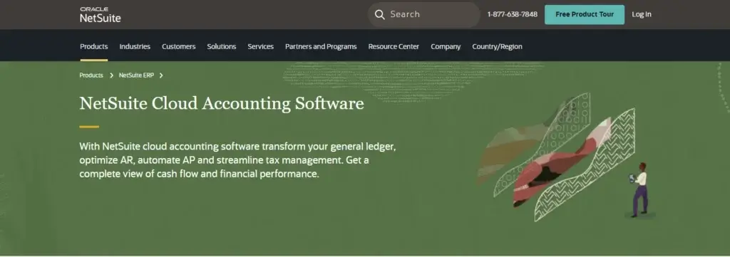 NetSuite homepage featuring its cloud accounting software for enterprise financial management