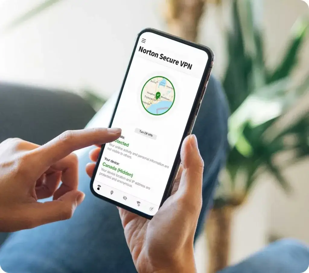 User activating Norton Secure VPN on mobile device