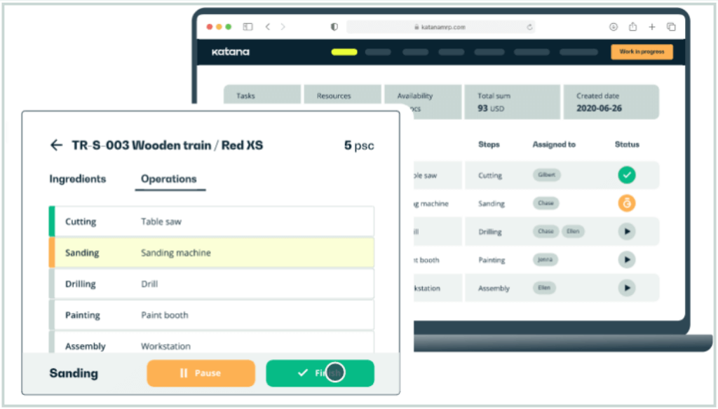 Katana’s shop floor operations dashboard and task management view.