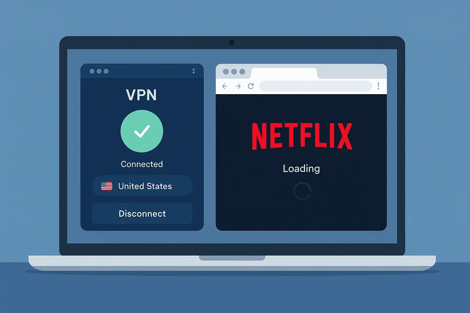 VPN for streaming connected to US server with Netflix streaming in browser