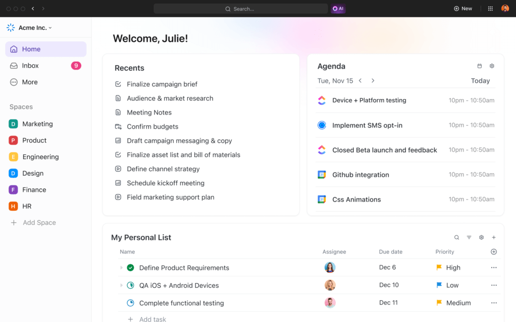 Project management view