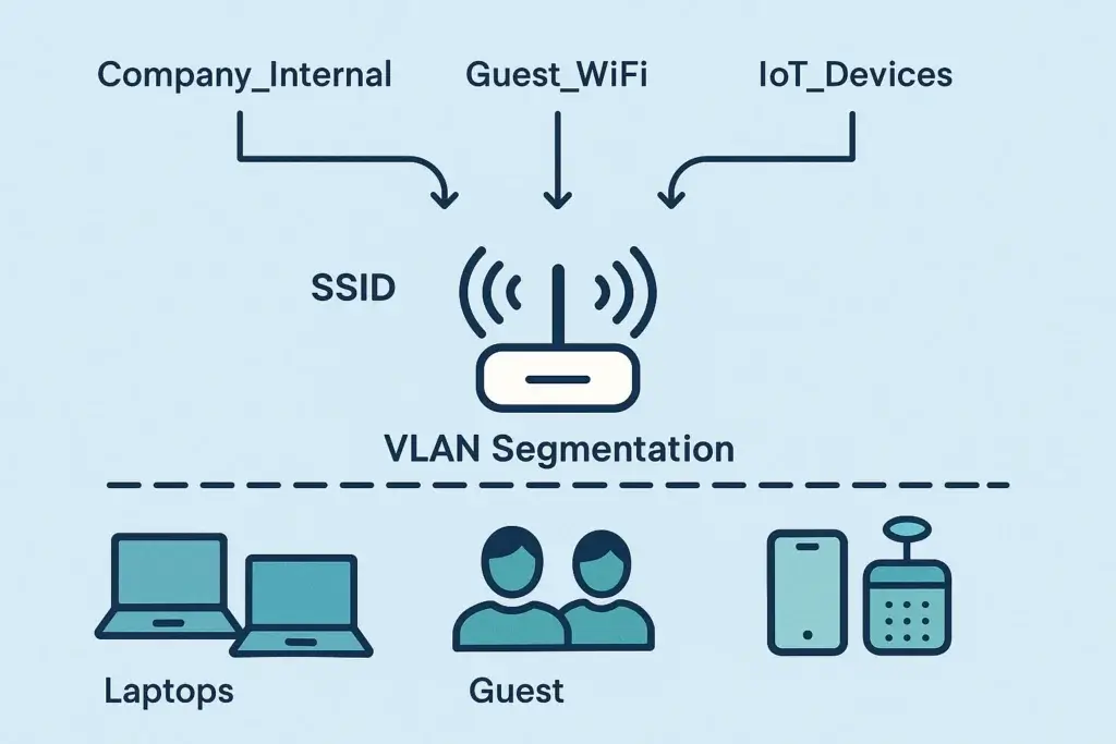 Illustration of separate guest and internal SSIDs on a shared network