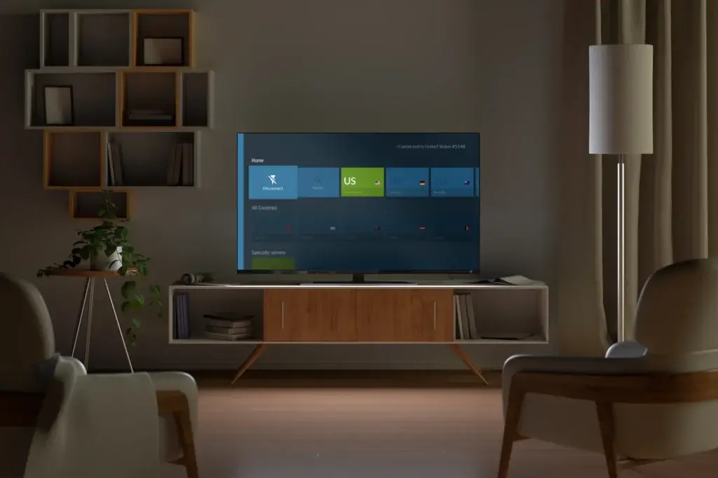 NordVPN running on Android TV connected to US server