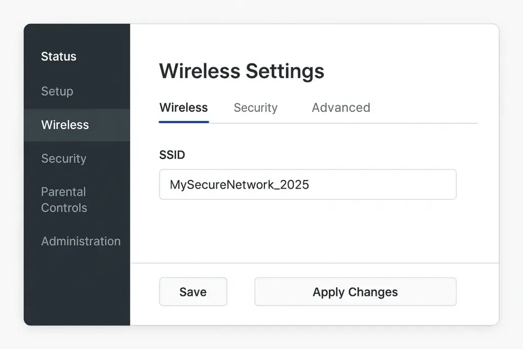 Router settings page showing SSID configuration option