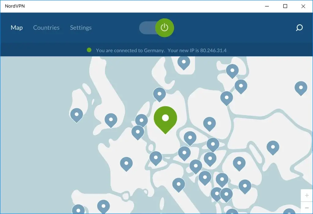 NordVPN connected to a German server on Windows interface