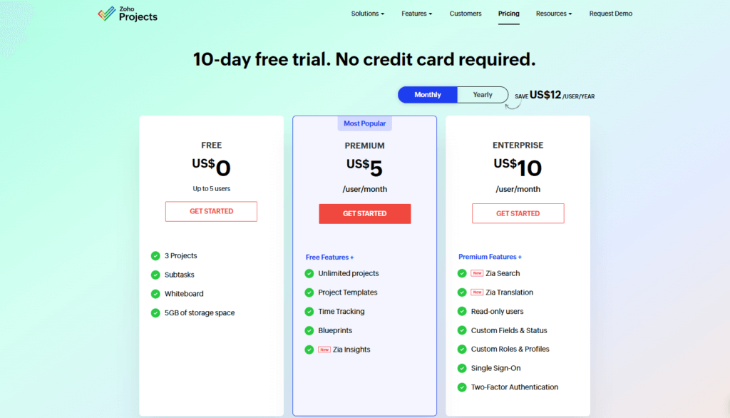 Zoho projects pricing