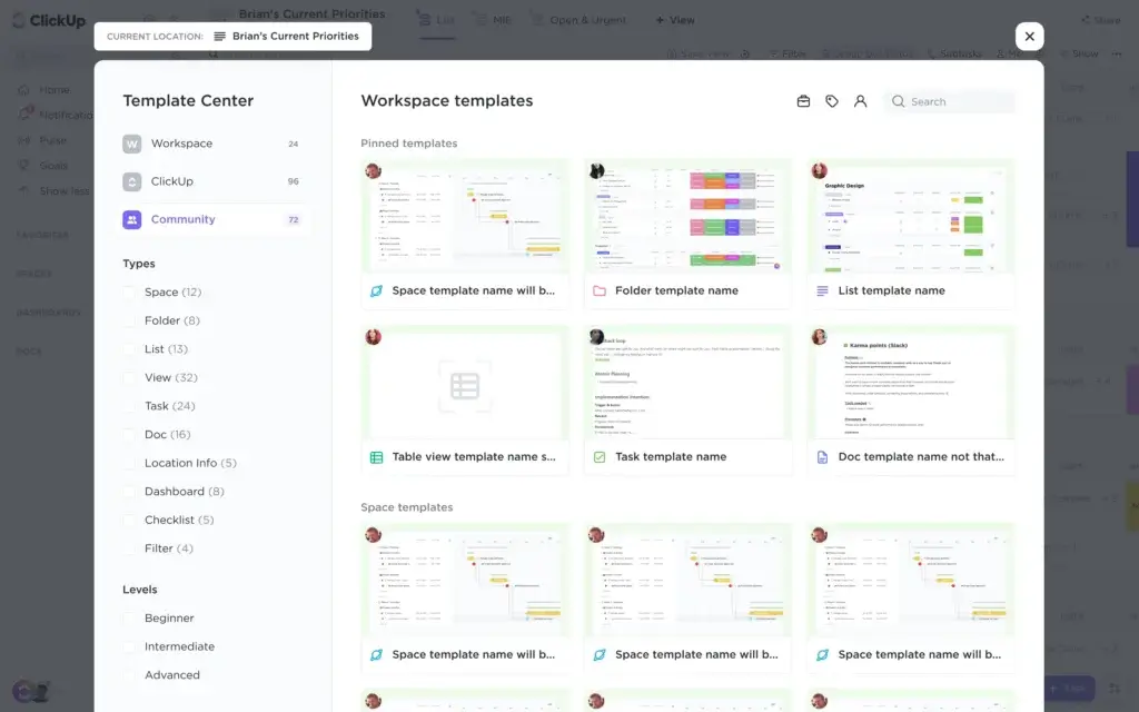 ClickUp project management Template-center