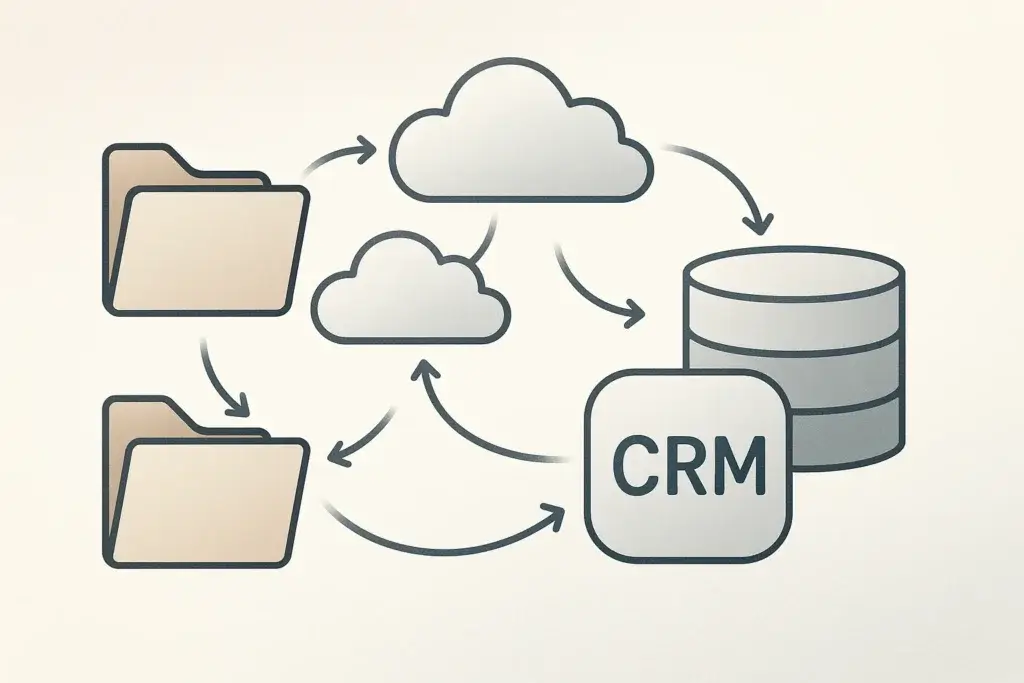 Diagram showing cloud CRM data flow from folders to cloud and database