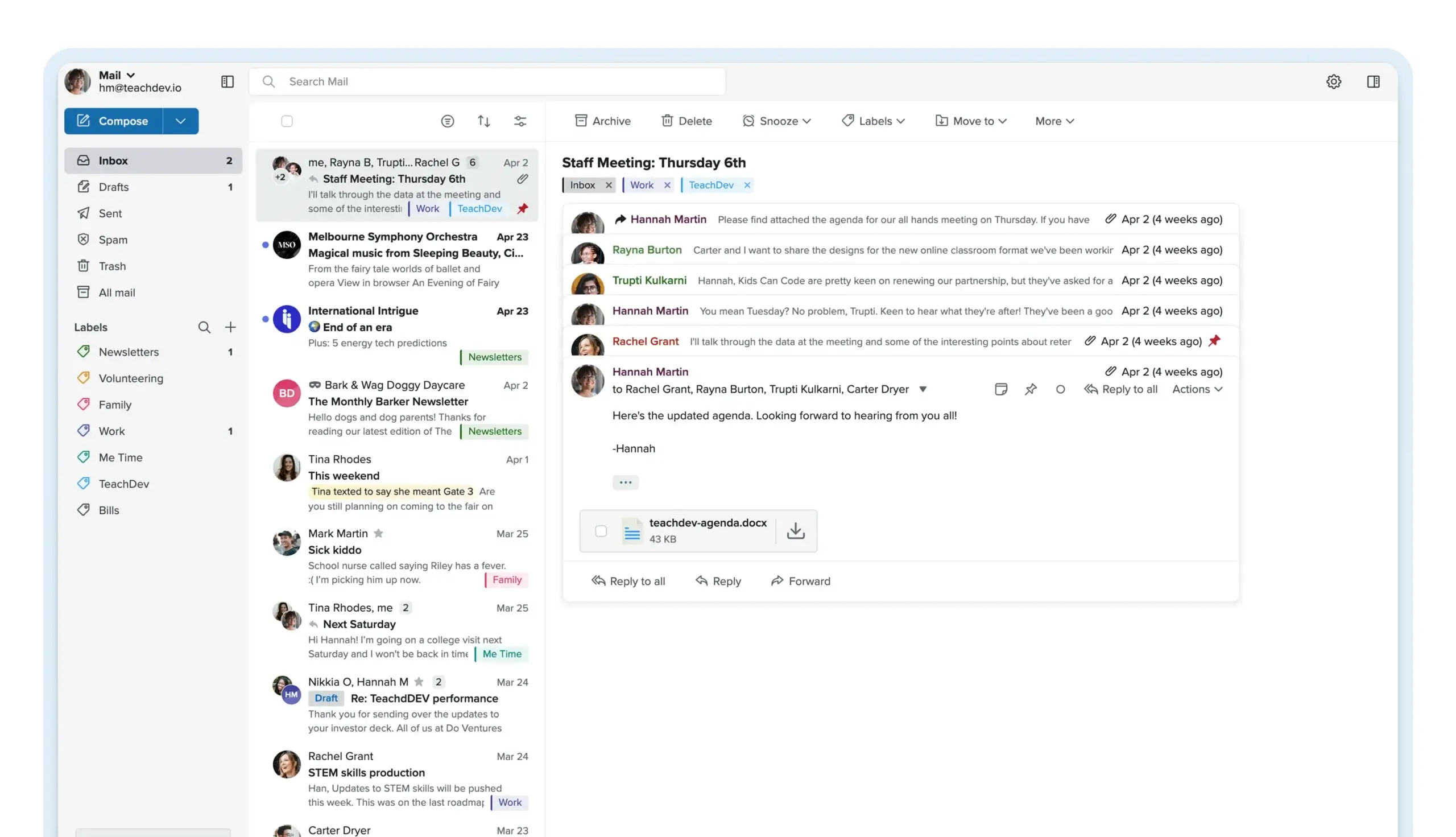 Fastmail inbox showing multiple emails with custom labels
