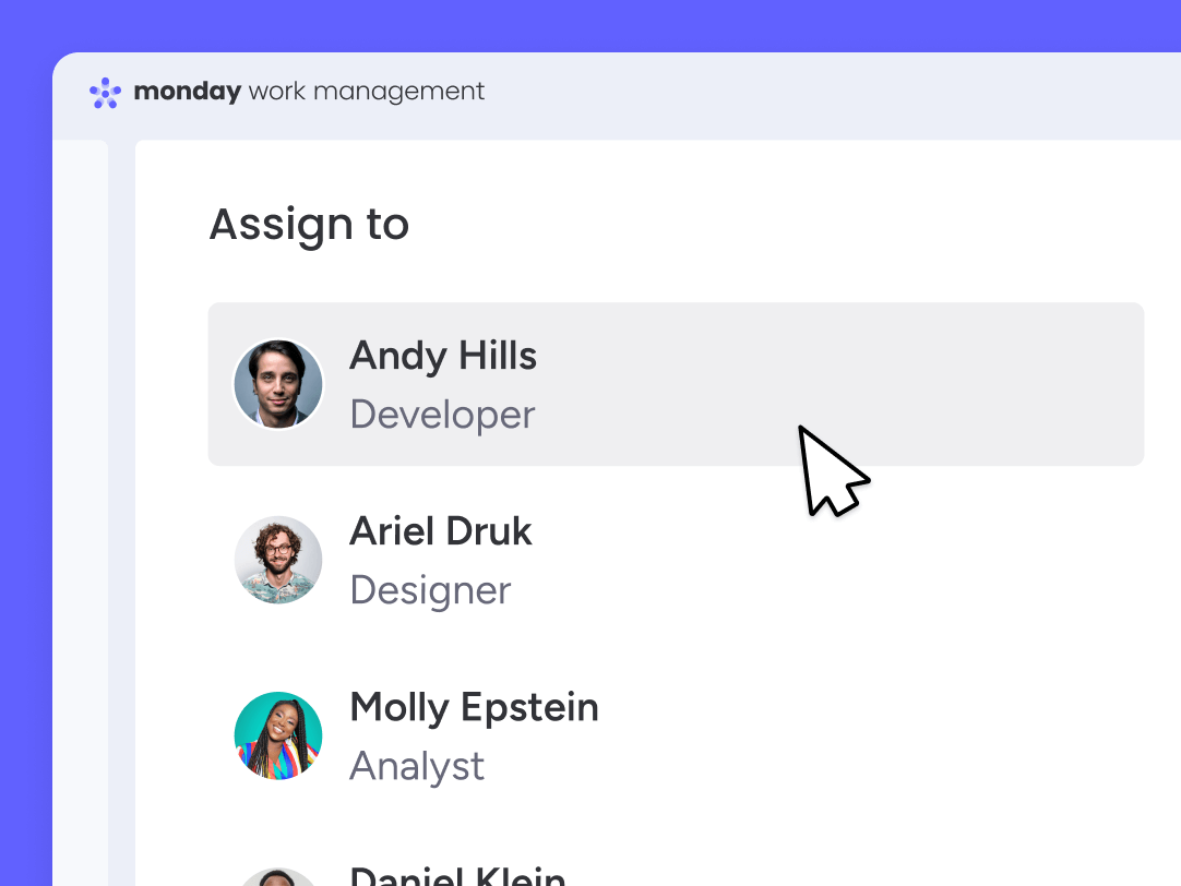 Assigning a task to a team member in monday.com