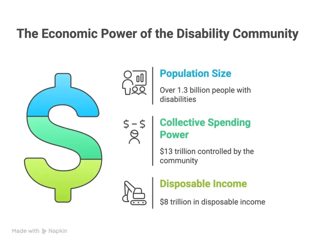Infographic showing disability community's population, spending power, and disposable income impact.
