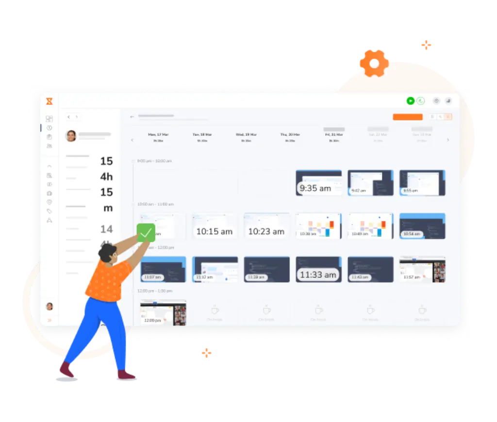 Customizable screenshot monitoring in Jibble dashboard with productivity timeline