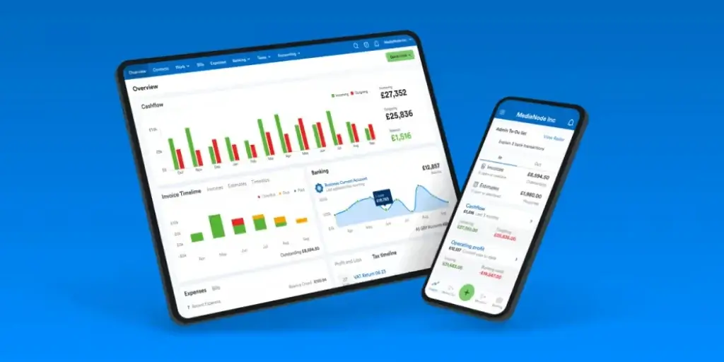 FreeAgent displayed on both a tablet and smartphone, highlighting the software's responsive design across devices.