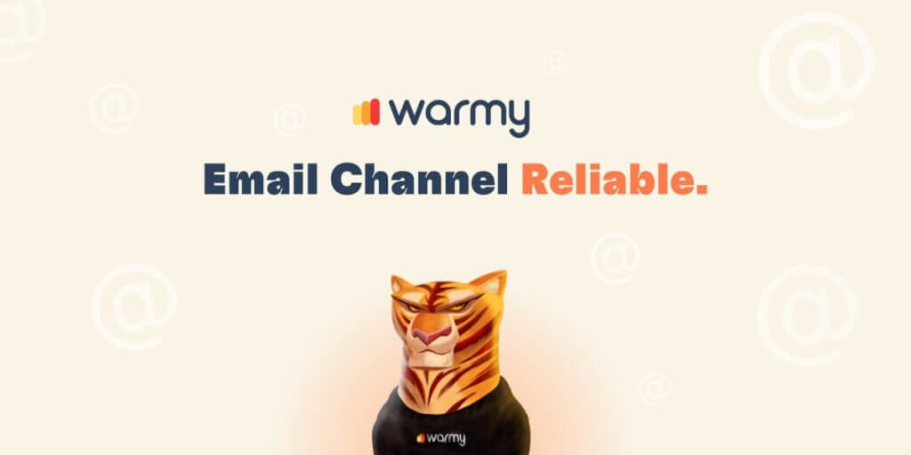 Warmy brand tiger mascot with Email Channel Reliable tagline on a minimal background
