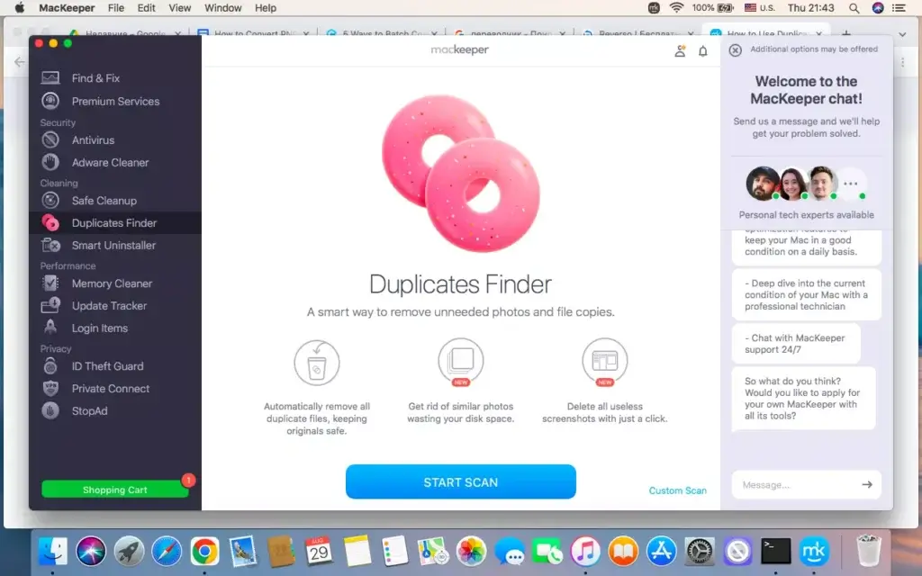 MacKeeper Duplicates Finder feature showing options to remove duplicate photos and screenshots on Mac
