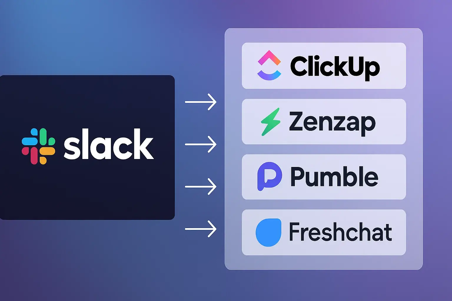 Comparing Slack with alternatives, shown with modern chat interfaces and a clean blue-purple gradient design.