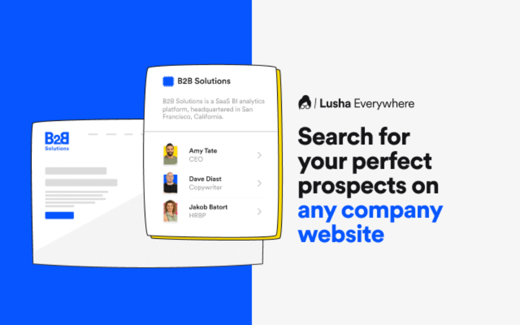 Lusha Everywhere tool showing contact details on company websites