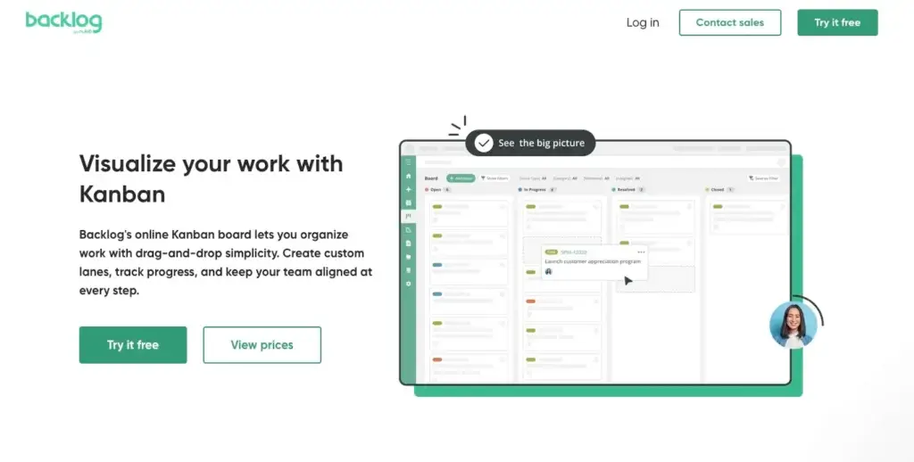 Illustration of Backlog Kanban board from official website.