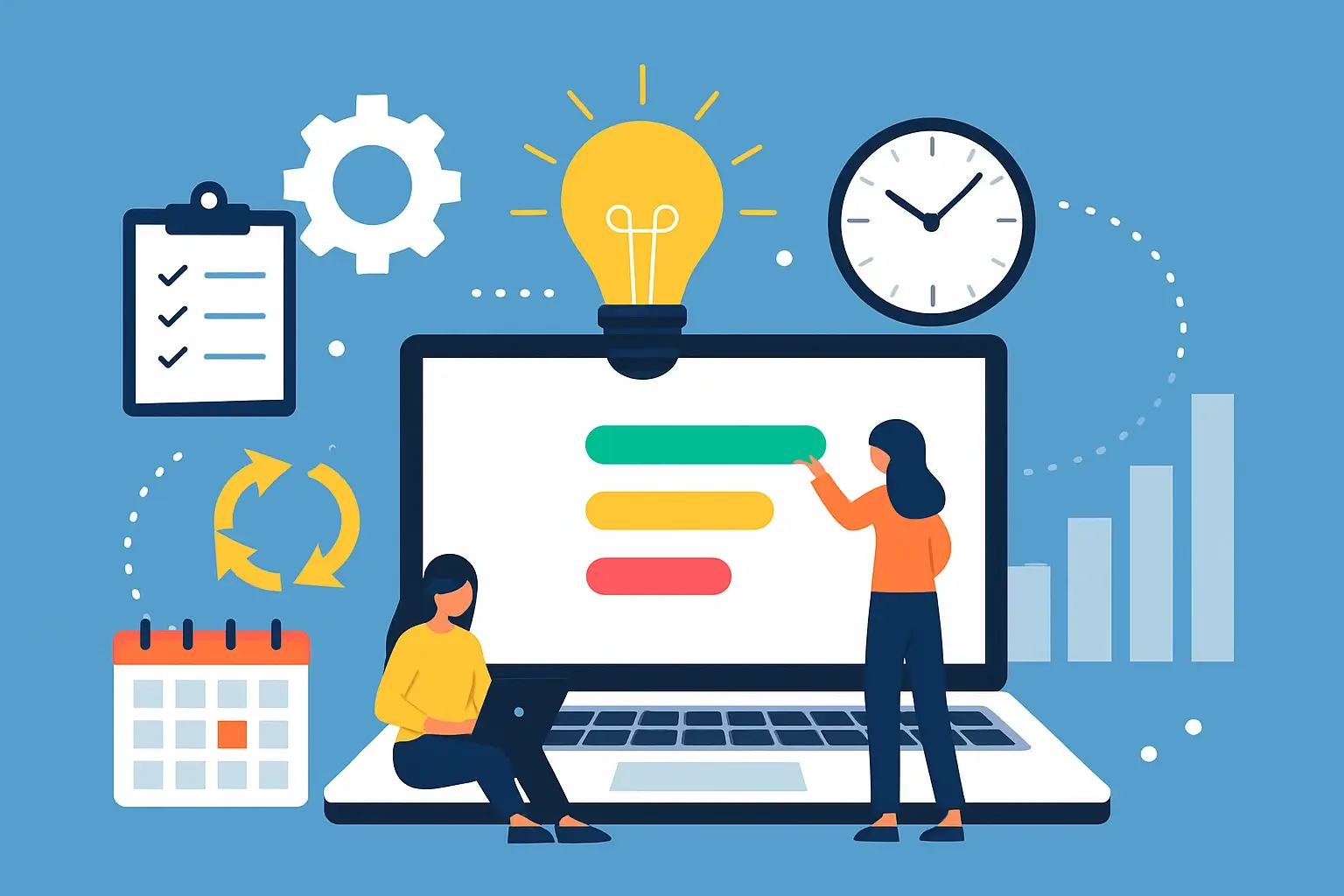 Abstract visualization of workflow automation and connected tasks of Best productivity tools