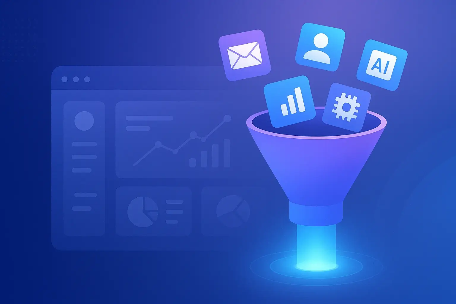 Illustration of AI-powered lead generation funnel for B2B sales