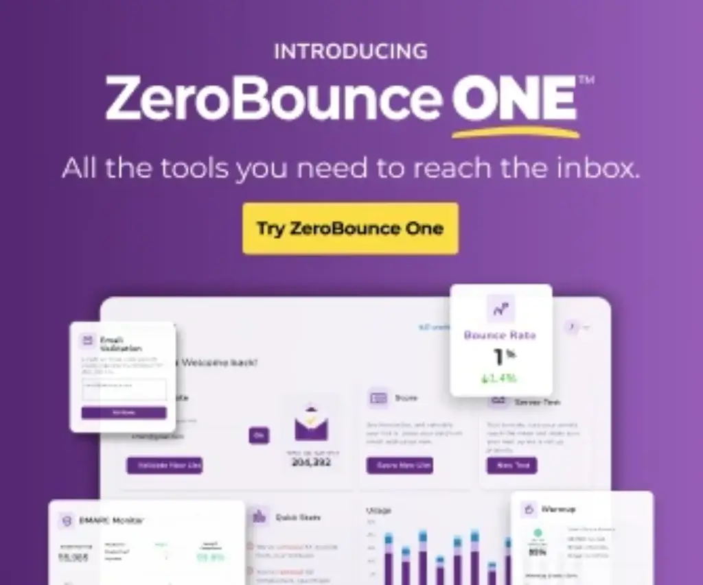 ZeroBounce ONE dashboard showing deliverability and email validation tools