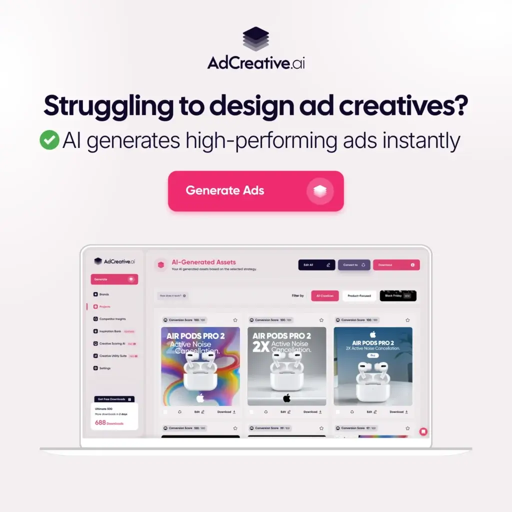 AdCreative.ai dashboard generating high-performing ad creatives