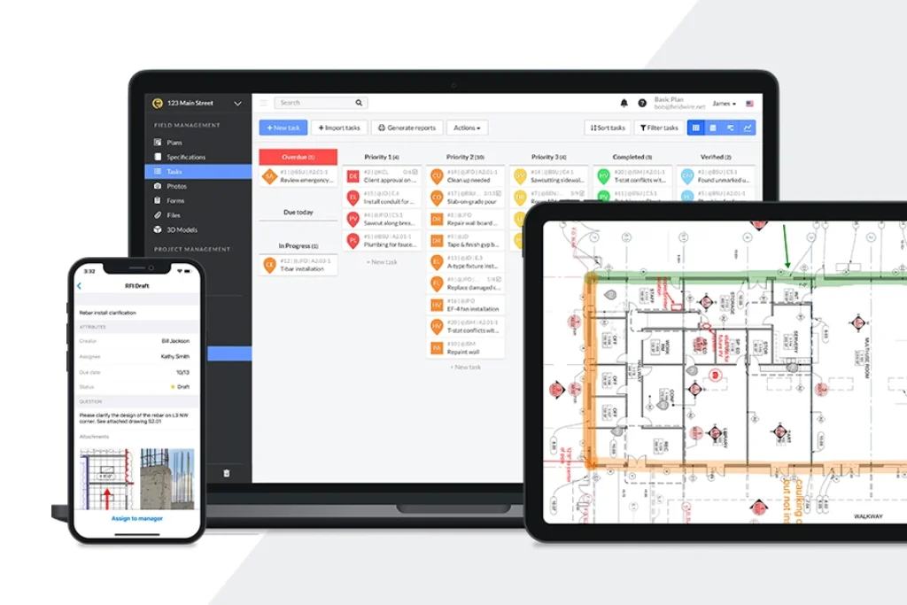 Fieldwire construction management app across multiple devices