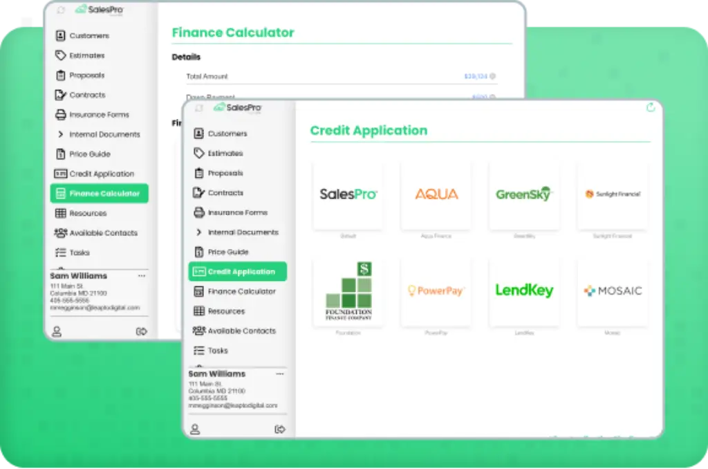 Finance calculator and credit application in Leap SalesPro app