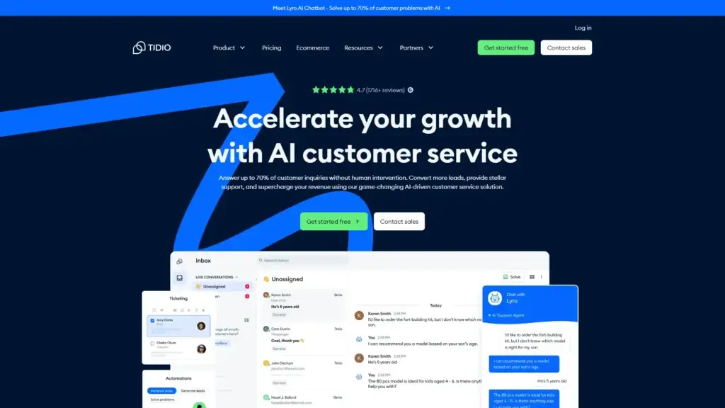 Tidio AI chat dashboard for customer service management