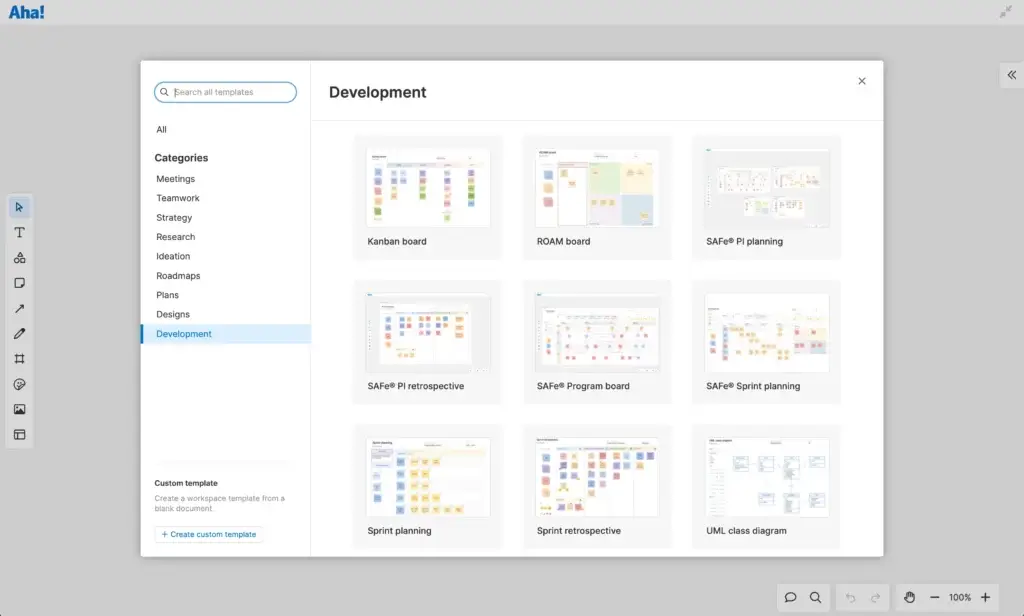 Aha! roadmap timeline showing product releases and milestones