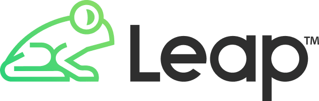 Leap software logo with frog icon