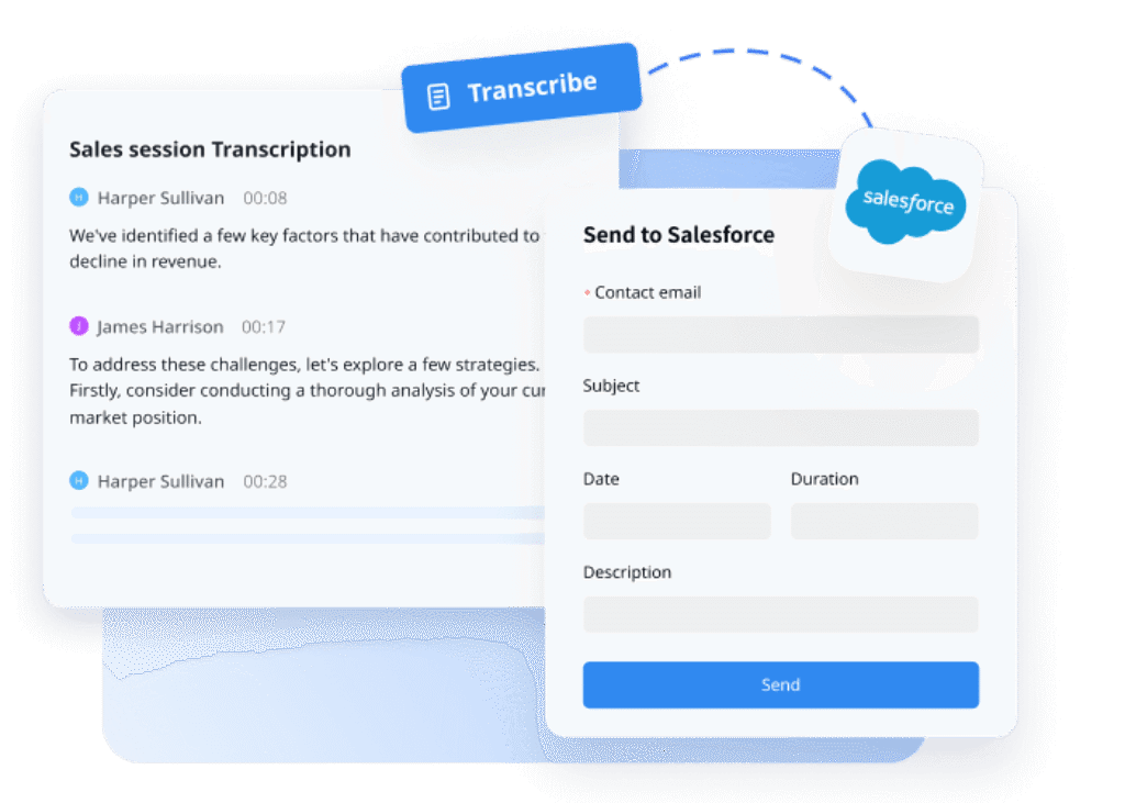 Notta meeting transcript with direct export option to Salesforce CRM.